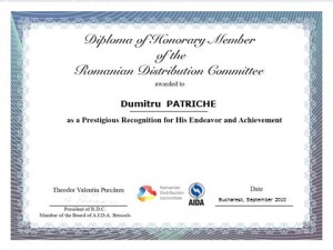 3. Dumitru Patriche, Diploma of Honorary Member of the Romanian Distribution Committee